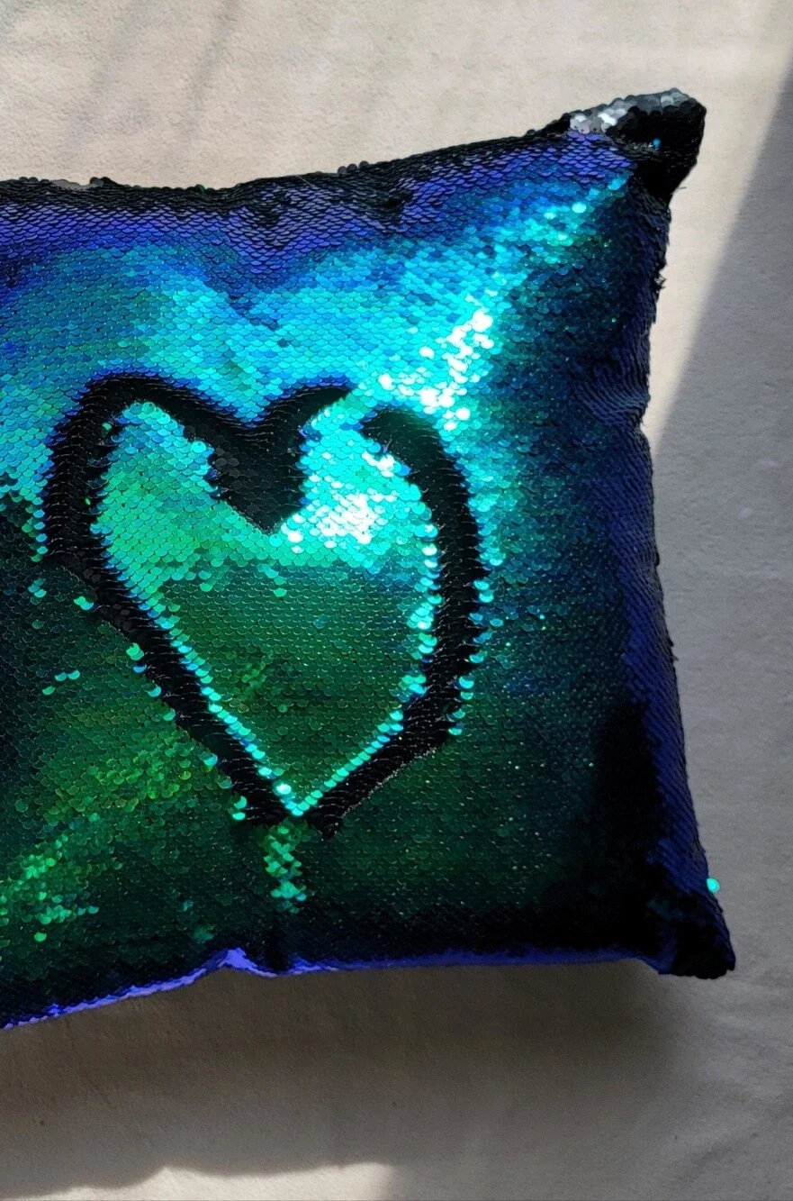 Mermaid Sequin Decorative Pillow - Iridescent Blue Green